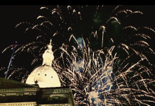 fireworks behind the Capitol building