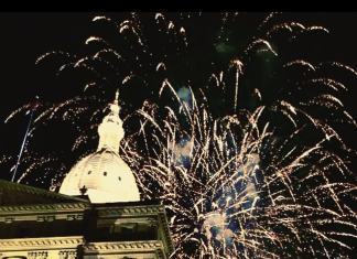 fireworks behind the Capitol building